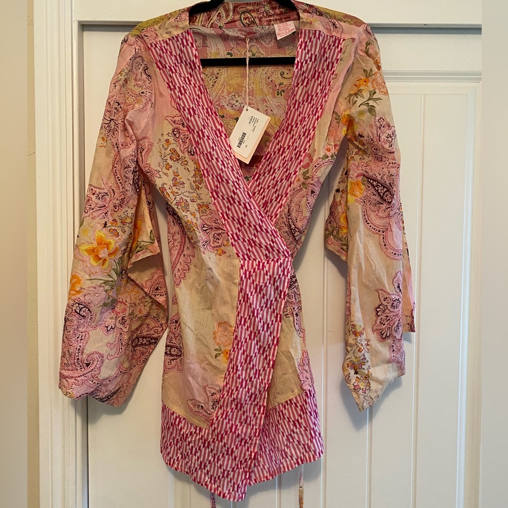 Fourtys Floral Pink and Beige Wrap Top